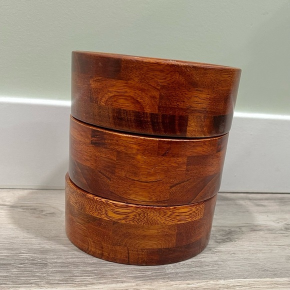 Vintage Set Of 3 Teak Wood Mid Century Modern 6” Round Salad Serving Bowls - Picture 1 of 6